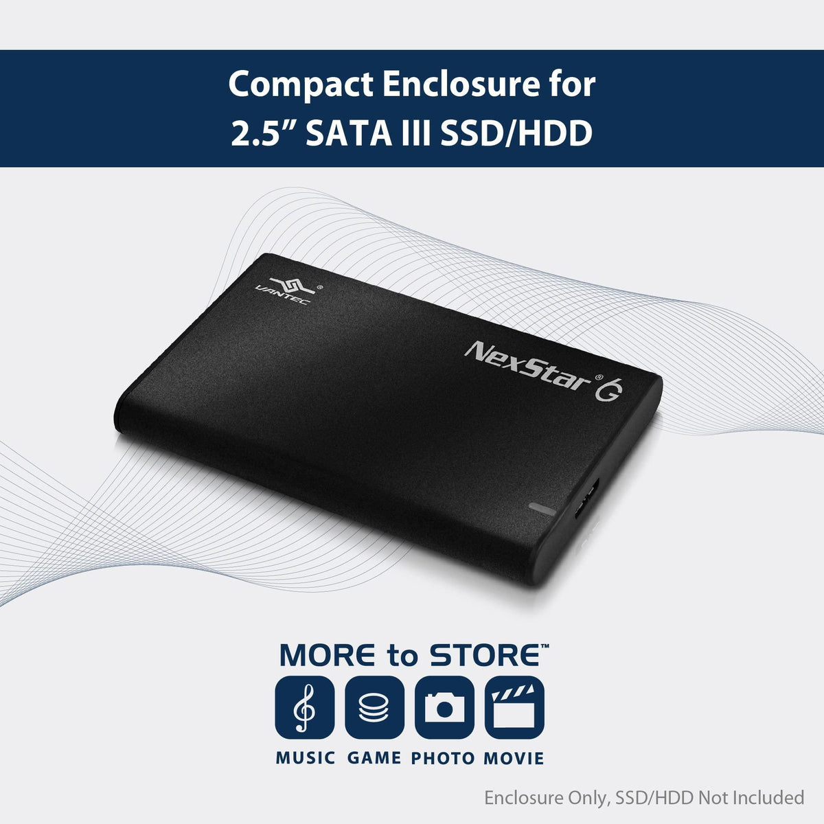 NexStar 6G, 2.5” SATA III to USB 3.2 Gen1 External SSD/HDD Enclosure, ID: Black