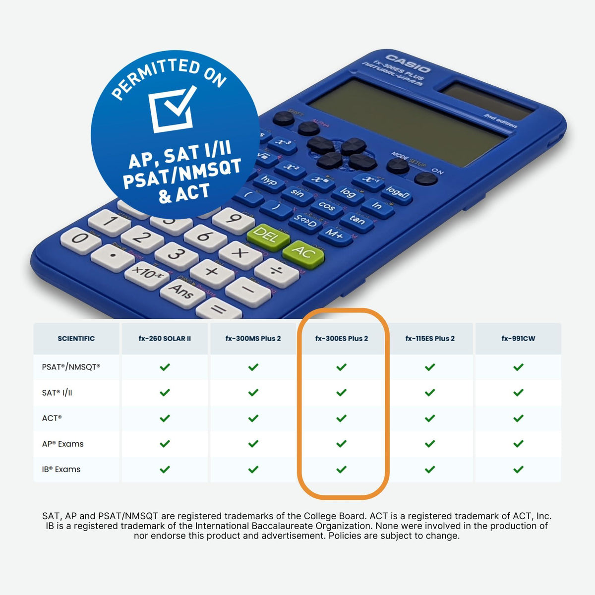 Casio fx-300ES Plus 2nd Edition – Standard Scientific Calculator | 262 Functions, Natural Textbook Display℠ | Ideal for Middle School, High School Math, Statistics & Algebra | Blue