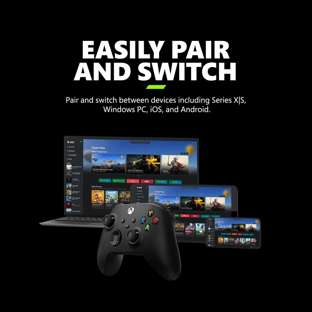 Xbox Core Wireless Gaming Controller – Carbon Black Series X|S, One, Windows PC, Android, and iOS