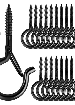 Q Hangers 25 PCS Screw-in Hooks for Outdoor String Lights, Swivel Hanging Basket Patio Light Hooks with Safe Buckle Screw in Planter Eye Hook for Wall Ceiling
