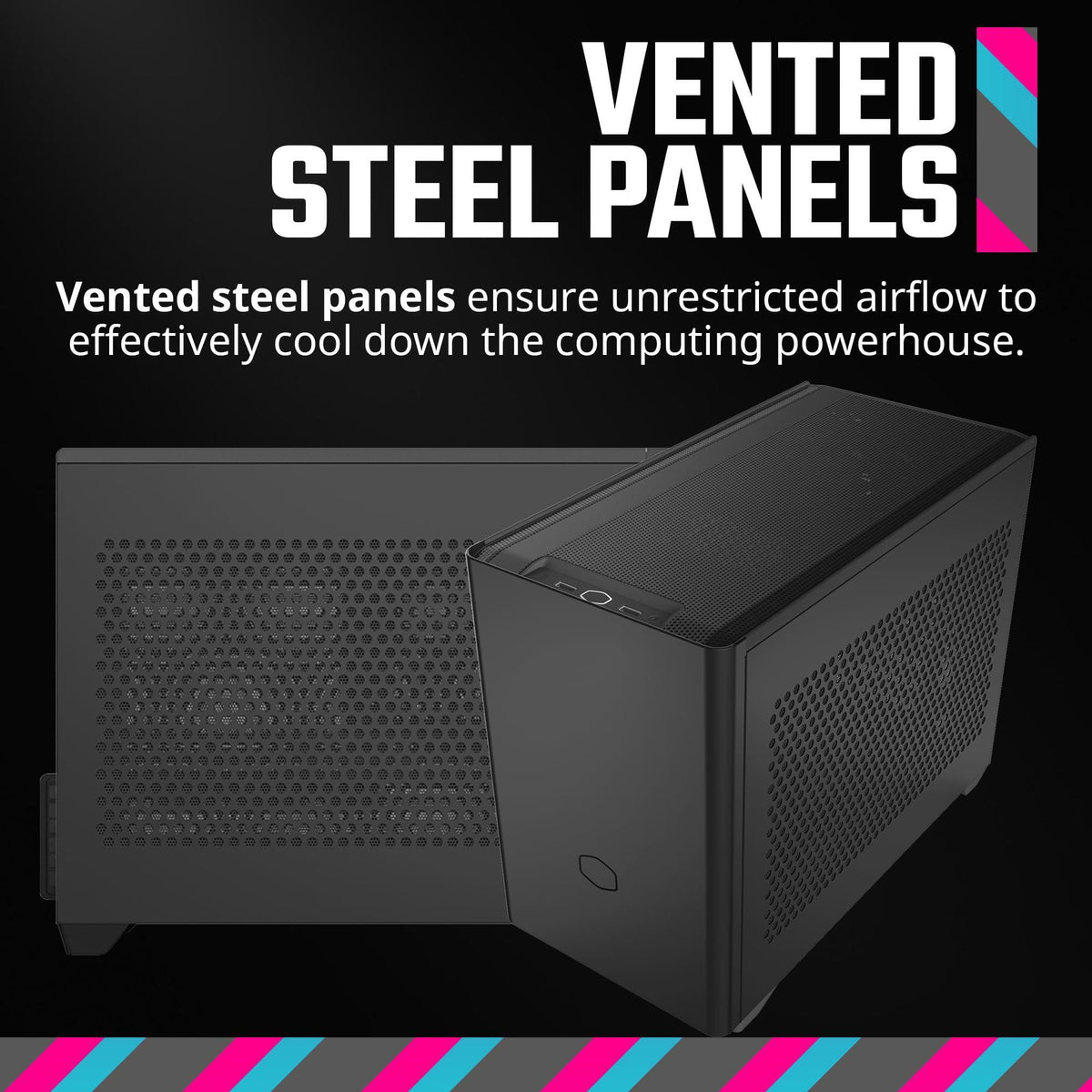 Cooler Master NR200 Mini-ITX PC Case, 330mm Horizontal Triple-Slot Mount GPU, 240mm|280mm AIO, SFX PSU 130mm, Compatible RX 7900 XTX|4080 Super, Vented Panels, DIY