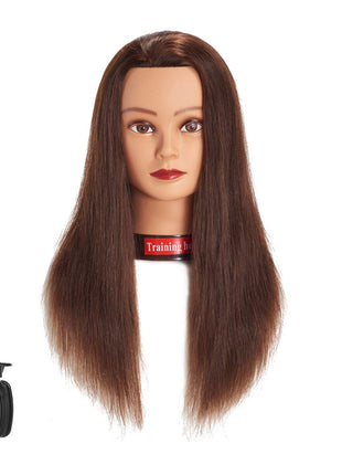 Traininghead 20-22 inch Female 100% Human Hair Mannequin Head Hair Styling Training Head Cosmetology Manikin Head Doll Head for Hairdresser with Free Clamp (brown)（14-16'' ）