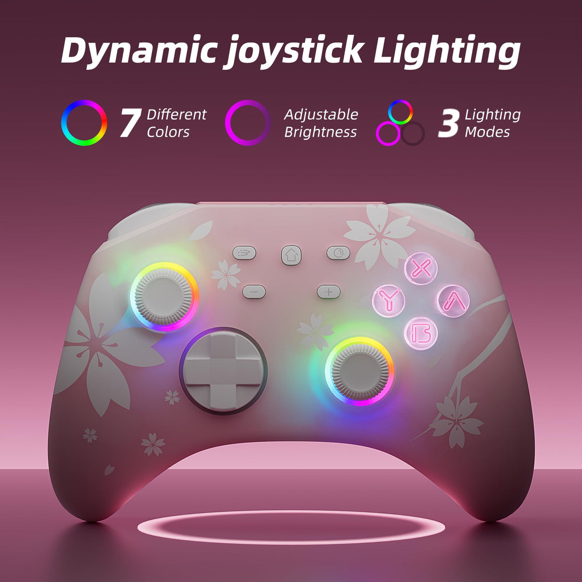 Mytrix Wireless Controllers for Switch/Switch 2, Windows PC iOS Android Steam/Steam Deck, Sakura Pink Bluetooth Controller with Programmable, Hall Effect Joysticks, Adjustable LED Light/Turbo/Vibration