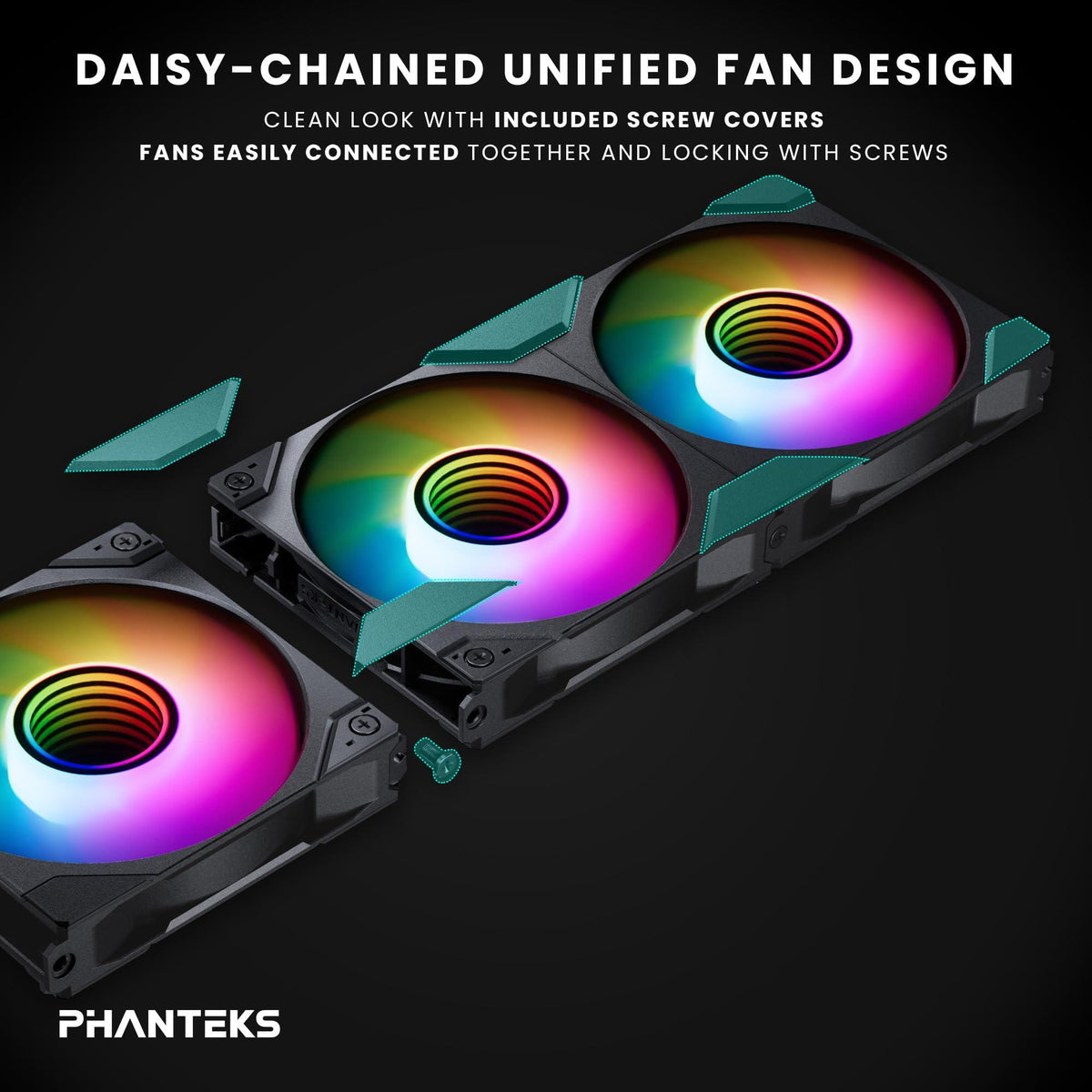 Phanteks M25-140 Gen2, 140mm ARGB High Performance Cooling Fans, Daisy-Chain Unified Fan Frame, Infinity Mirror hub, Single Cable Connection, Black