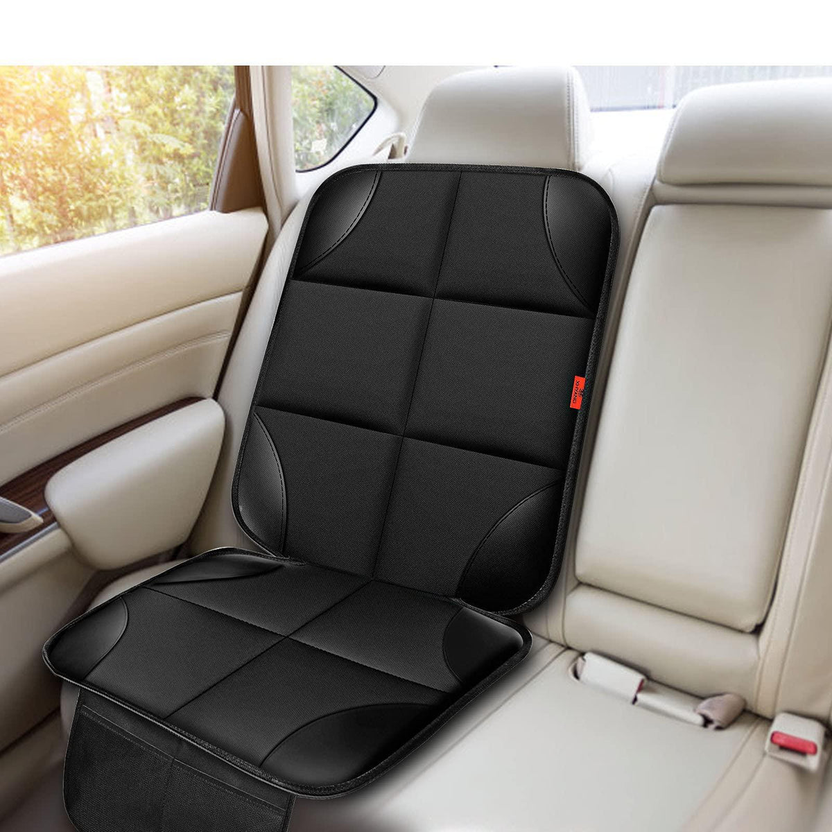 XHYANG Car Seat Protector 1 Pack Car Seat Cushion Mat Thickest Padding,Waterproof 600D Fabric Car Seat Covers for Non-Slip Backing Mesh Pockets for Baby and Pet (Black, 1 Pack)
