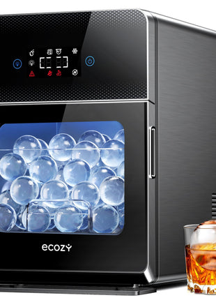 ecozy 2" Clear Ice Ball Maker Countertop, 144 Pcs/Day, Sphere Ice Maker | CrystalFlux Technology, 4 Pcs in 40 Mins, Enhanced Insulation, Automatic Water Supply, Self-Cleaning | Whiskey Bar