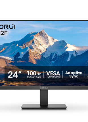 KOORUI 24-inch Computer Monitor Full HD 1920 x 1080p 100Hz VA Display 4000:1 Contrast Ratio with HDMI VGA, TÜV Rheinland Certified, 100 x 100 mm VESA Mountable, Ultra-Slim Design, Tilt, Black, E2412F