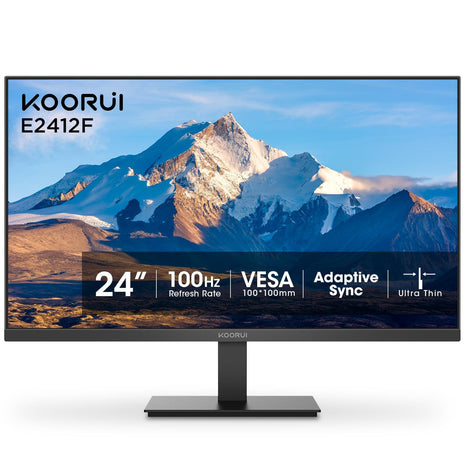 KOORUI 24-inch Computer Monitor Full HD 1920 x 1080p 100Hz VA Display 4000:1 Contrast Ratio with HDMI VGA, TÜV Rheinland Certified, 100 x 100 mm VESA Mountable, Ultra-Slim Design, Tilt, Black, E2412F