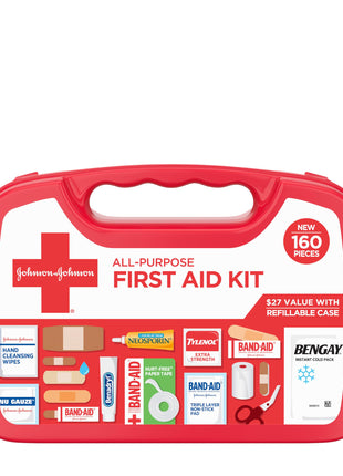 All-Purpose Portable Compact First Aid Kit for Minor Cuts, Scrapes, Sprains & Burns, Perfect for Home, Car, Travel, Camping Essentials & Outdoor Emergency Kit, 160 Pieces