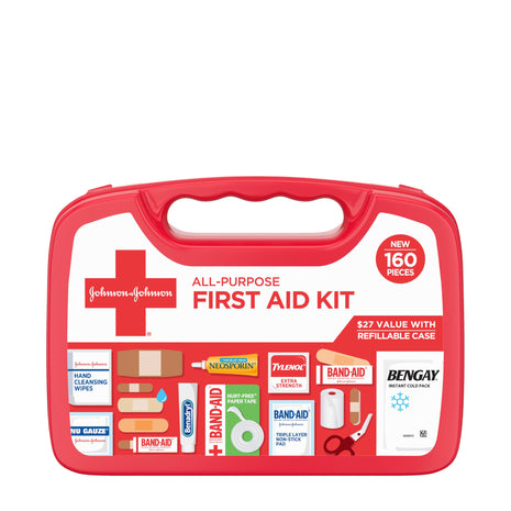 All-Purpose Portable Compact First Aid Kit for Minor Cuts, Scrapes, Sprains & Burns, Perfect for Home, Car, Travel, Camping Essentials & Outdoor Emergency Kit, 160 Pieces