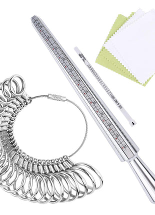 UUBAAR Ring Sizer Measuring Tool Kit, Aluminum Mandrel, 27 Stainless Steel Ring Sizing Gauge Measurer (US Size 0-13), 2 Finger Belts 1-17 (1 with Magnifier), Polishing Cloth, Men Women Wedding Jewelry