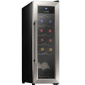 Nutrichef 12 Bottle Stainless Steel Slim Wine Fridge | Red & White Wine Chiller | Adjustable Temperature Control, Ultra Quiet Operation & Energy Efficient | Mini Wine Cooler Refrigerator | 31x10x17 IN