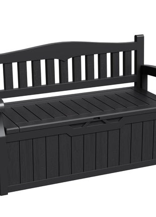 Greesum 80 Gallon Storage Bench Outdoor Deck Box with Armrest, Black | Patio Furniture,Lockable, Waterproof and UV Resistant, Suitable for Garden, Pool