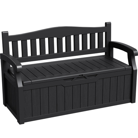 Greesum 80 Gallon Storage Bench Outdoor Deck Box with Armrest, Black | Patio Furniture,Lockable, Waterproof and UV Resistant, Suitable for Garden, Pool