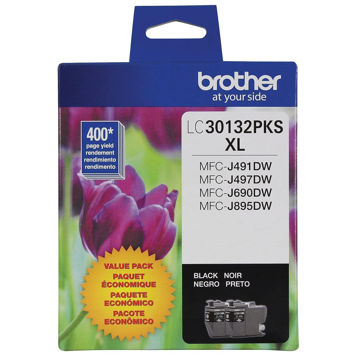Brother Genuine LC30132PKS 2-Pack High Yield Black Ink Cartridges, Page Yield Up to 400 Pages/Cartridge, LC3013