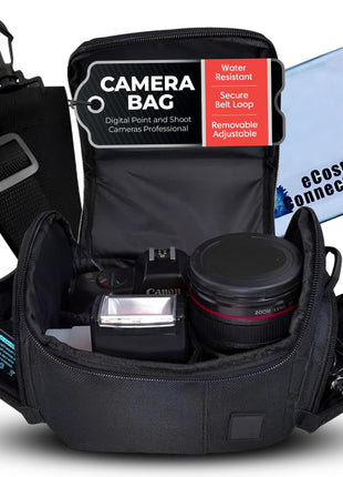eCostConnection Medium Camera Bag Case – Soft Padded Camera Equipment Bag for DSLR & Mirrorless Cameras, Fits Nikon Canon Sony, Protective Shoulder Carry Bag