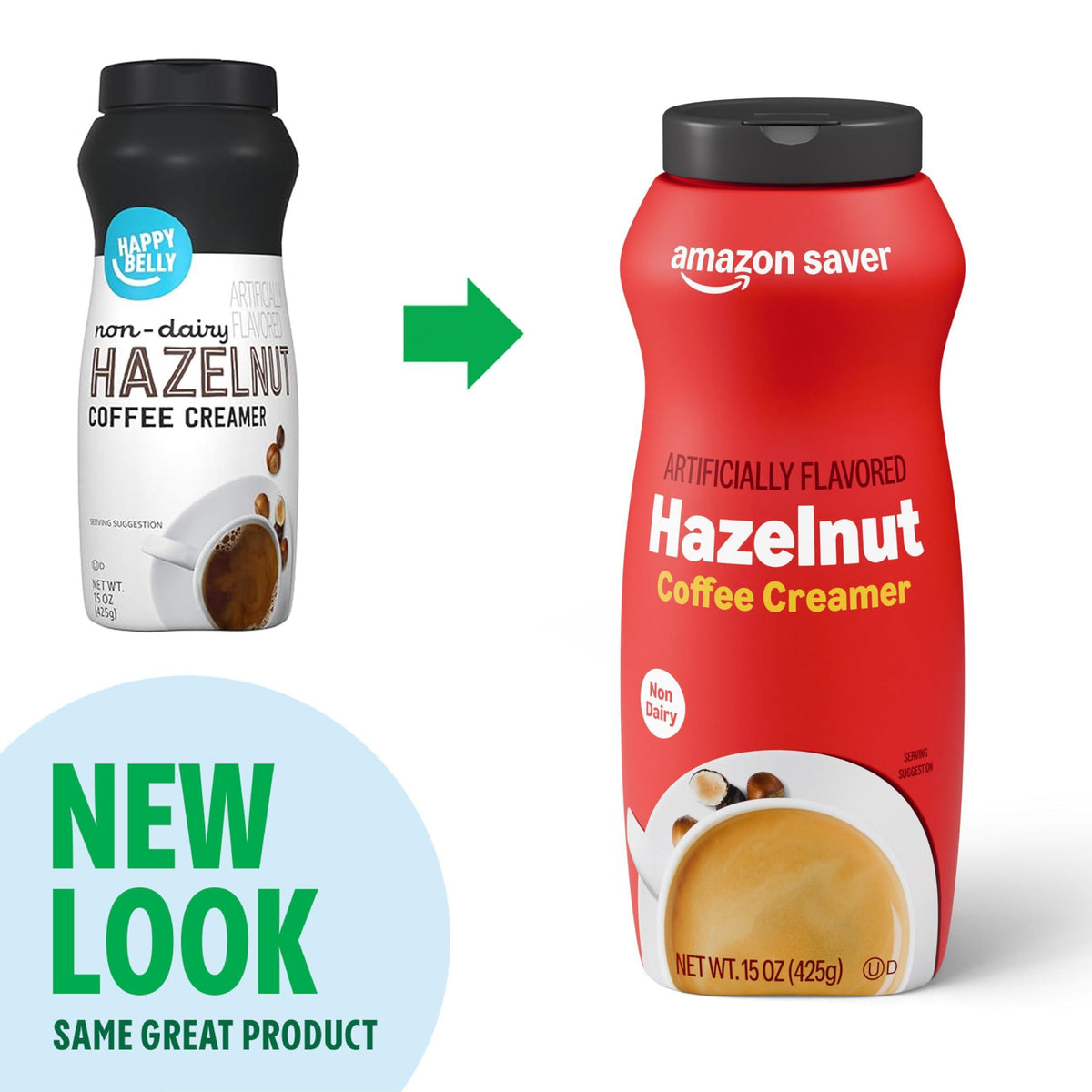 Amazon Saver, Hazelnut Coffee Creamer, 15 Oz (Previously Happy Belly, Packaging May Vary)