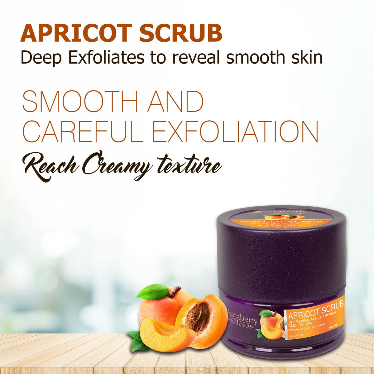 ASTABERRY Professional Apricot Scrub For Deep Exfoliates 500ml - Goodness of Wheat Germ & Chiraita | Removes dead epithelial cells | Blackhead removal | Smooth skin & Skin renewal