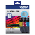 Brother Genuine LC402XL 3PK 3 Pack of High Yield Cyan, Magenta and Yellow Ink Cartridges, Black