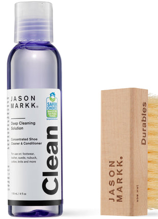 Jason Markk Essential Kit, Shoe Cleaner, 2-Piece Set, Deep Cleaning Solution & Durables Brush, Sneaker Care, Ideal for Footwear, Safe for Midsoles, Full-Grain Leather, Rubber, Plastic, and More, 4oz