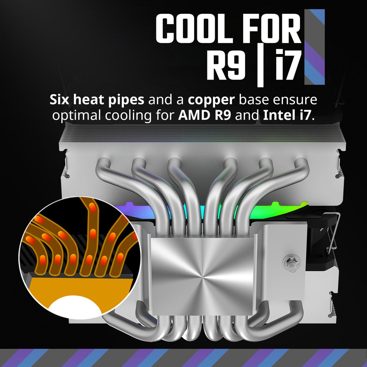 Cooler Master Hyper 620S Dual Tower CPU Air Cooler, ARGB Sync, 120mm PWM Fan, 6 Copper Direct Contact Heat Pipes, 154.9mm Tall Silver