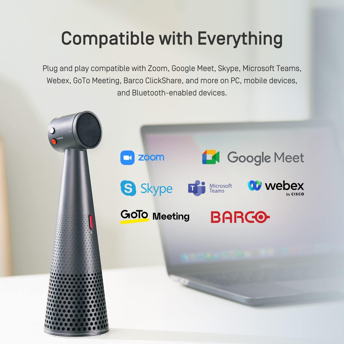 IPEVO Vocal AI Beamforming Bluetooth Speakerphone for Conferencing, Video Calls, Online Meetings, Hybrid Work, Meeting Rooms, Microphone with Noise Reduction