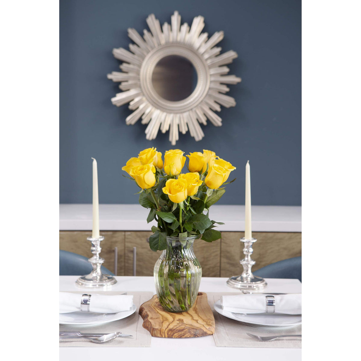 KaBloom Flowers - Mother's Day Collection - Bouquet of 12 Fresh Yellow Roses (Farm-Fresh, Long-Stem) with Vase.Gift for Birthday, Anniversary, Valentine, Mother’s Day Fresh Flowers