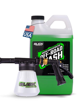 Slick Products Off-Road Wash (64 oz.) + Garden Hose Foam Gun Bundle – Super Concentrated ATV, UTV, Dirt Bike, Truck & Jeep Wash Foam Shampoo for Heavy Dirt and Mud
