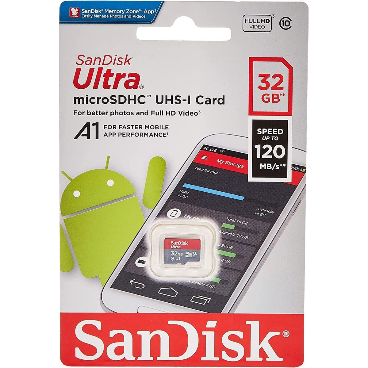 SanDisk 32GB Ultra® microSDHC 120MB/s A1 Class 10 UHS-I