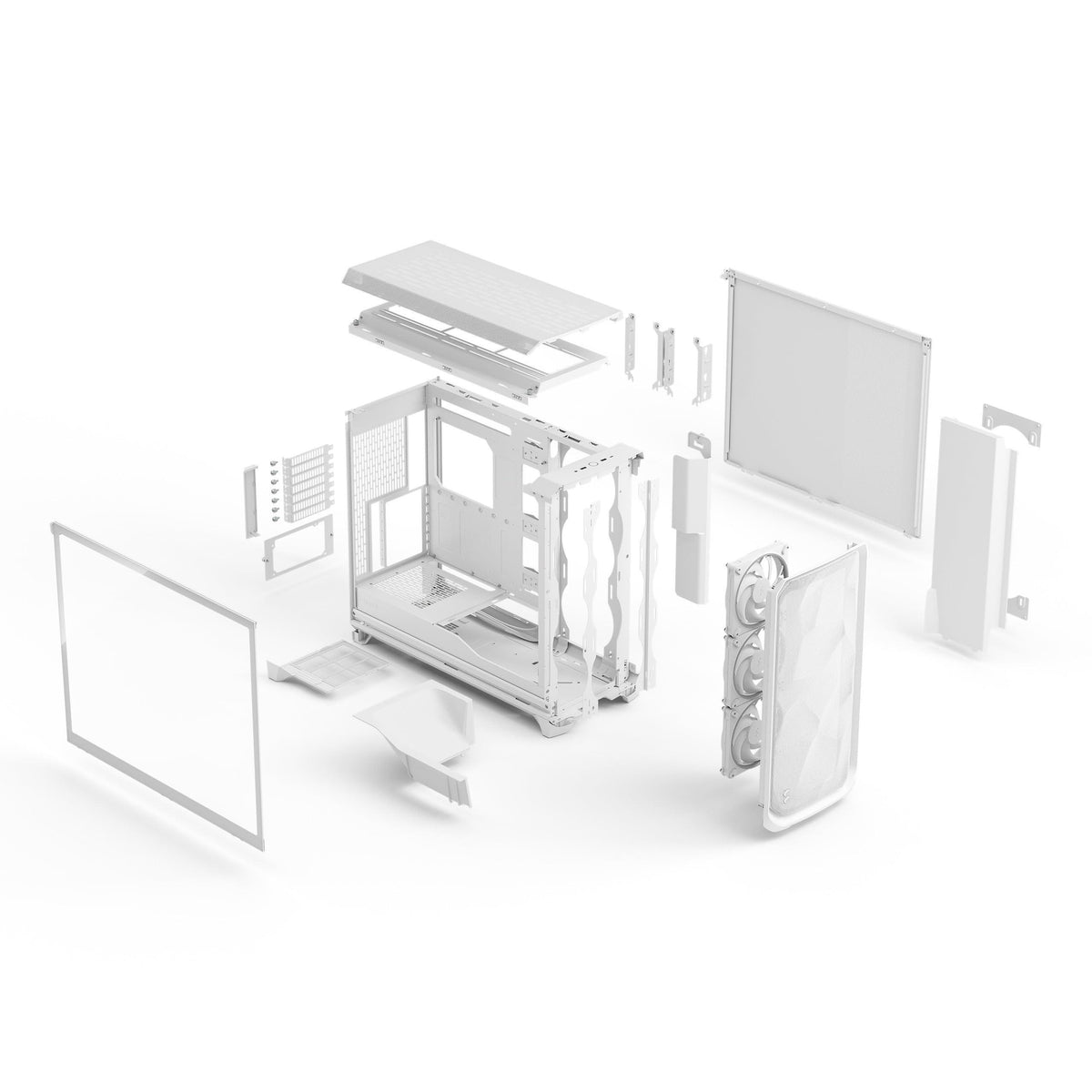 Fractal Design Meshify 3 XL White Tempered Glass Clear Tint - High Airflow PC Gaming Case - Mesh Front Panel - Three ARGB Momentum 14 Gen 2 Fans Included - Spacious Interior - GPU up to 512mm