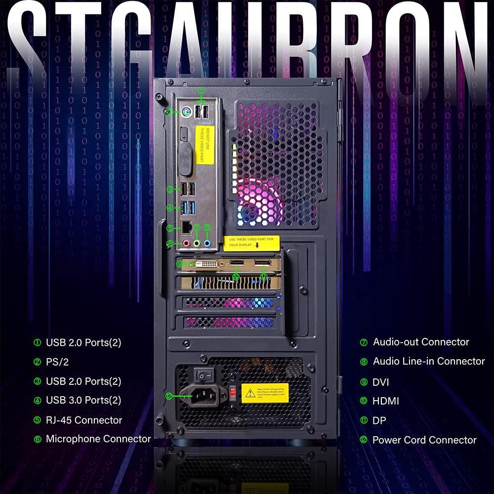 STGAubron Prebuilt Gaming PC Desktop, Radeon RX 550 4G GDDR5, Intel Core I5 up to 3.7GHz, 16G RAM, 512G SSD, WiFi, BT 5.0, RGB Fan x3, Windows 10 Home
