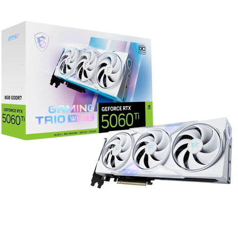 msi Gaming RTX 5060 Ti 8G, Trio OC White Graphics Card (8GB GDDR7,128-bit, Extreme Performance: 2662 MHz, DisplayPort x3 2.1a, HDMI 2.1b, NVIDIA Blackwell Architecture
