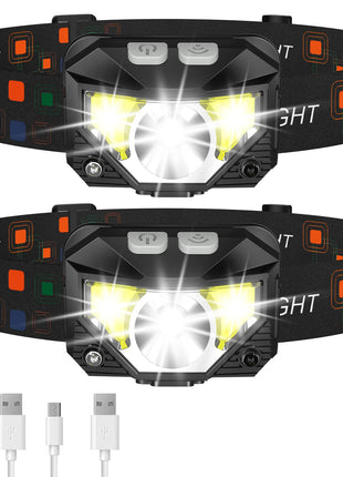 LHKNL Headlamp Flashlight, Lumen Bright Head Lamps LED Rechargeable Camping | Ultra-Light, with White Red Light, 2-Pack Waterproof Motion Sensor Headlight, 8 Modes for Outdoor Running Hiking Fishing