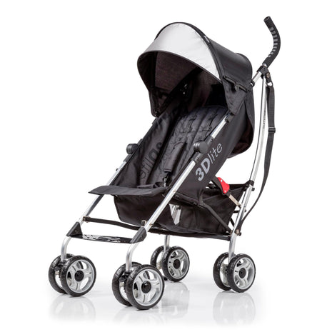 Bright Starts 3Dlite Convenience Stroller, Black - Lightweight Stroller, Large Seat Area, Mesh Siding, 4 Position Recline, Extra Large Storage Basket, Infant Stroller for Travel