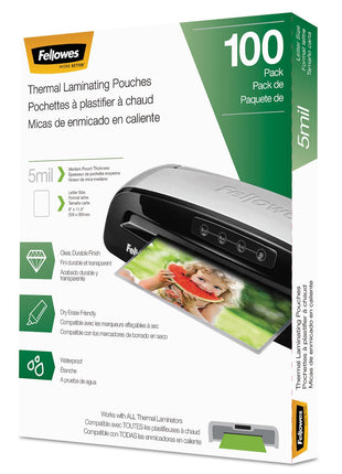 Fellowes Thermal Laminating Pouches, 5mil Letter Size Sheets, 9 x 11.5, 100 Pack, Clear (5743501)