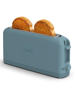 bella 2 Slice Slim Toaster, Fits-anywhereTM Kitchenware, 6 Setting Shade Control with Reheat & Cancel Buttons, Fits Sourdough, 10 inch Long Slot, Anti Jam & Auto Shutoff, 900 Watt, Surf