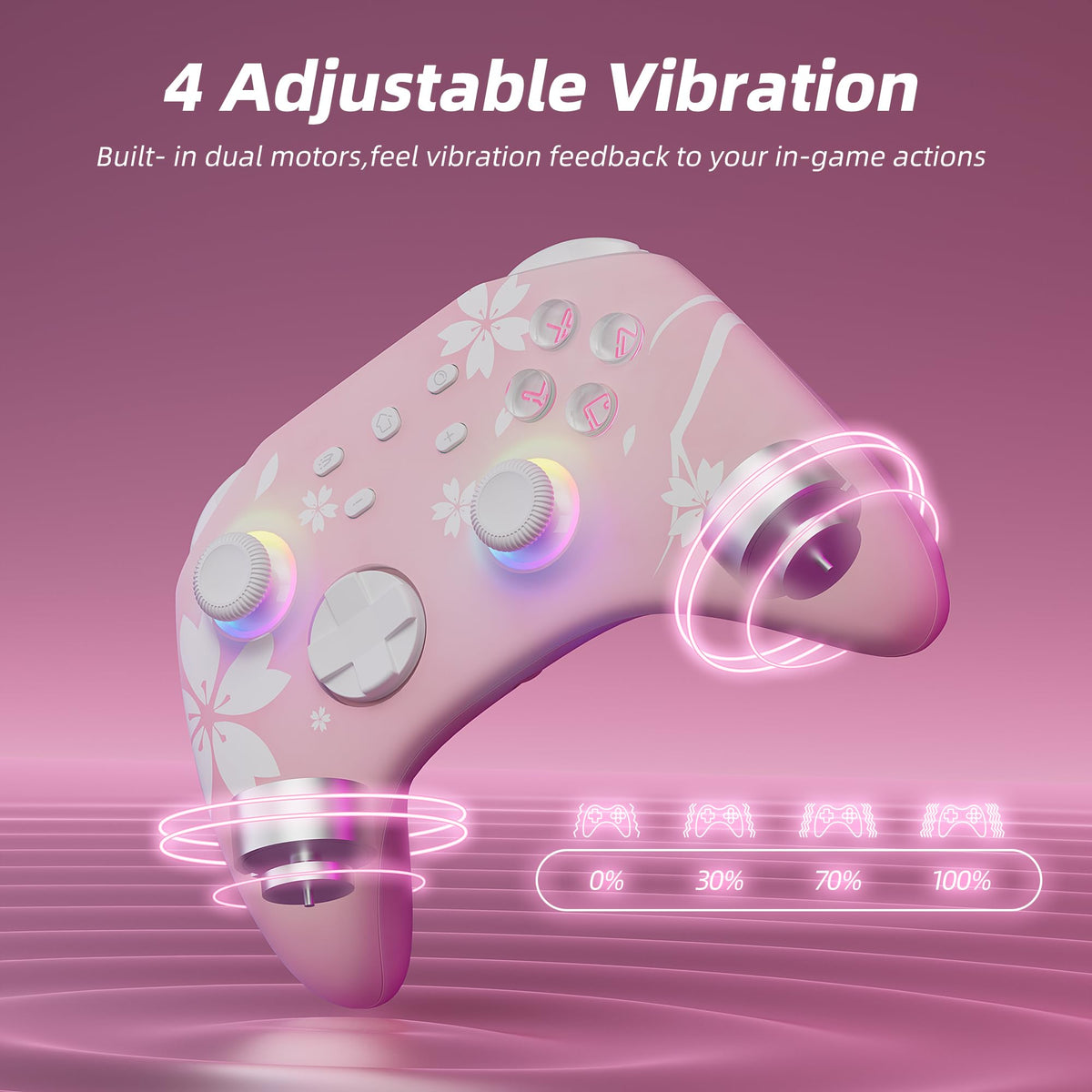 Mytrix Wireless Controllers for Switch/Switch 2, Windows PC iOS Android Steam/Steam Deck, Sakura Pink Bluetooth Controller with Programmable, Hall Effect Joysticks, Adjustable LED Light/Turbo/Vibration