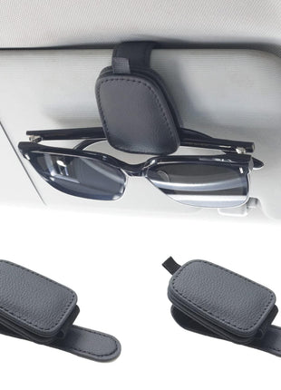 Yuoyar Sunglass Holder for Car, Magnetic Leather Sunglasses Holder and Ticket Card Clip, Car Visor Accessories, 2 Packs (Black)