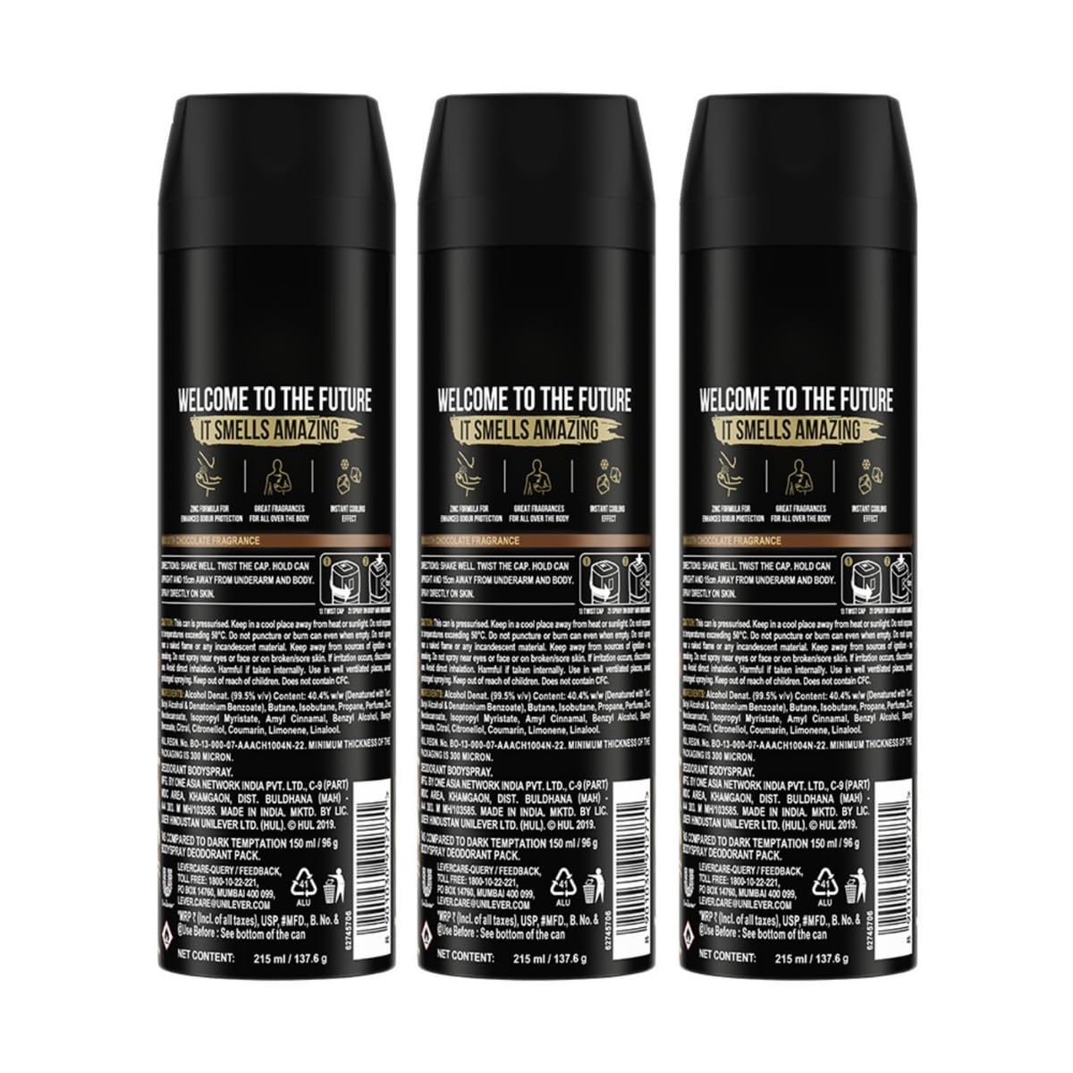 Axe Dark Temptation Long Lasting Deodorant Bodyspray For Men 215 ml (Pack of 3)