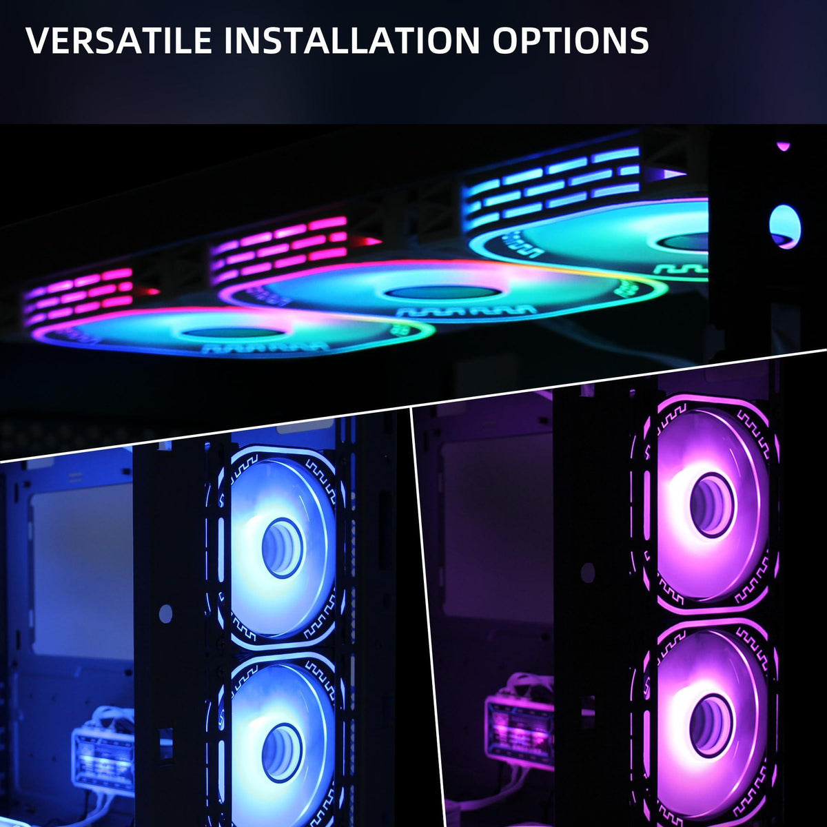 120mm RGB PC Case Fans 3 Pack with Adjustable Color Controlled by Remote - 12V Quiet Gaming Computer LED CPU Cooler Chassis Fans Black