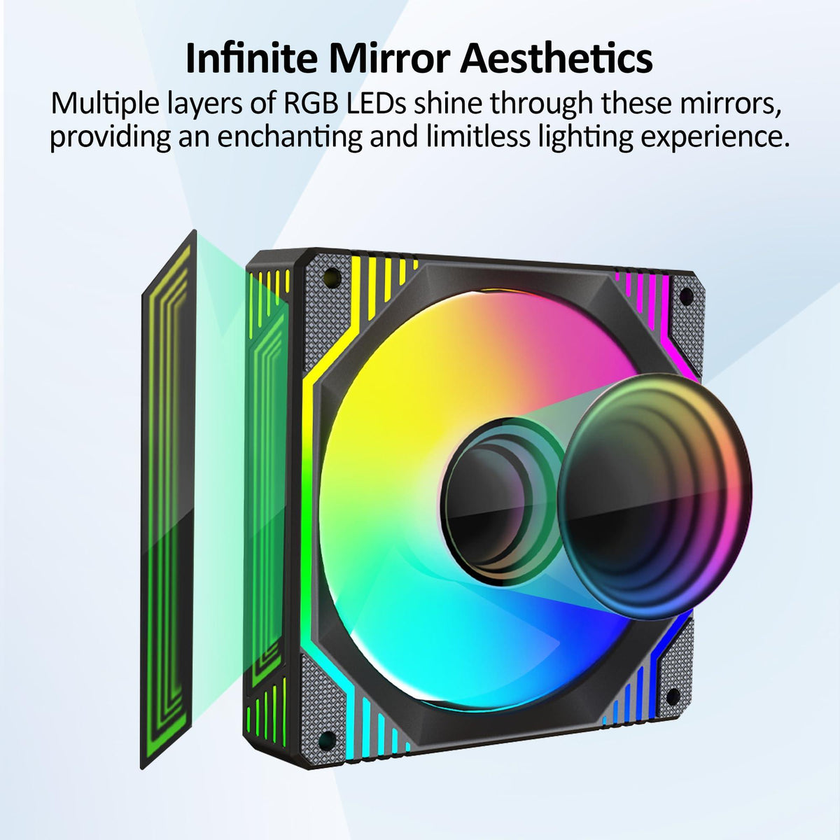PANO-MOUNTS 120mm Infinity Mirror ARGB Fan 5V 3Pin Addressable RGB PWM PC Computer CPU Case Cooling Fan 600-1800RPM Black 3-Pack
