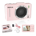 Digital Camera, Autofocus 4K Vlogging Camera for Photography with 128GB Card, 48MP Portable Compact Point and Shoot Digital Camera for Teens Adult Beginner with 16X Zoom, Anti-Shake,(Pink)
