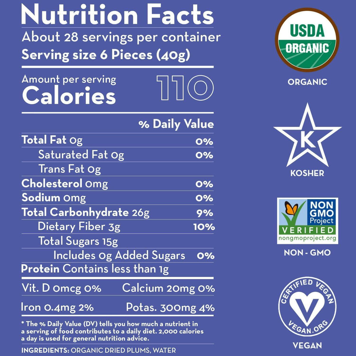 Sunny Fruit Soft Organic Pitted Prunes, 2.5 Pound Bulk Bag | No Preservatives, No Sugar Added | Healthy, Naturally Sweet Dried Plums | High Fiber Dried Fruit | ORGANIC, NON-GMO, VEGAN, HALAL, KOSHER
