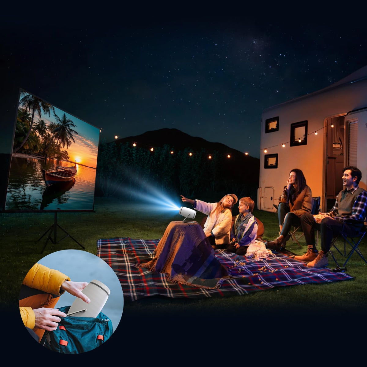 FEARWIKY Mini Portable Movie Projector with WiFi and Bluetooth, 4K 1080P Support, 180° Rotatable 130'' Screen, Auto Keystone Compatible with HDMI/USB/Smartphone/PC/Laptop