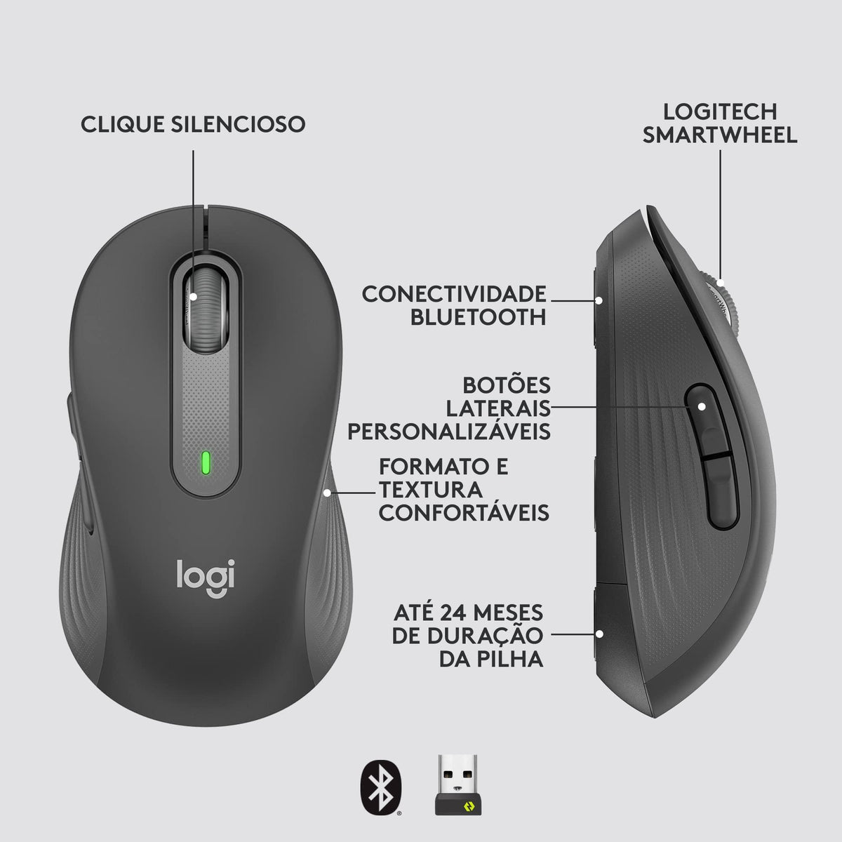 Logitech Signature M650 Wireless Mouse - for Small to Medium Sized Hands, 2-Year Battery, Silent Clicks, Customizable Side Buttons, Bluetooth, Multi-Device Compatibility (Graphite)
