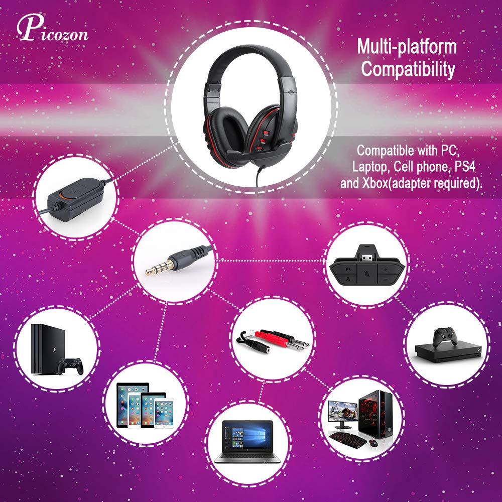 Picozon Gaming Headset Headphone - Mic for PS5/PS4, Laptop, Mobile w/ 3.5mm Plug