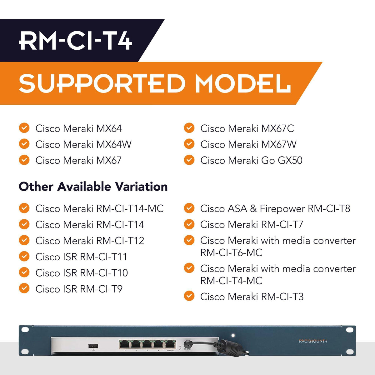 Rackmount.IT | RM-CI-T4 | Rack Mount Kit for Cisco Meraki MX64 / MX64W / MX67 / MX67W / MX67C RM-CI-T4