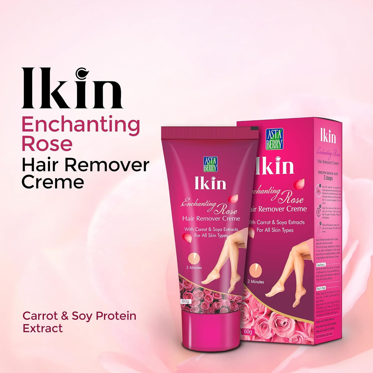 Ikin Rose Hair Remover Cream For All Skin - Bikini Hair Removal Cream For Women & Girls (Pack of 2 (60gm X 2))