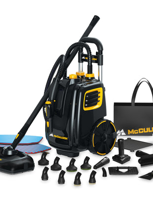 McCulloch MC1385 Deluxe Canister Steam Cleaner, 2-Hour Runtime, Chemical-Free, 23 Accessories: Mop Head, Brushes & More - Built for Home, Tile, Carpet, Furniture, & Personal Car Detailing