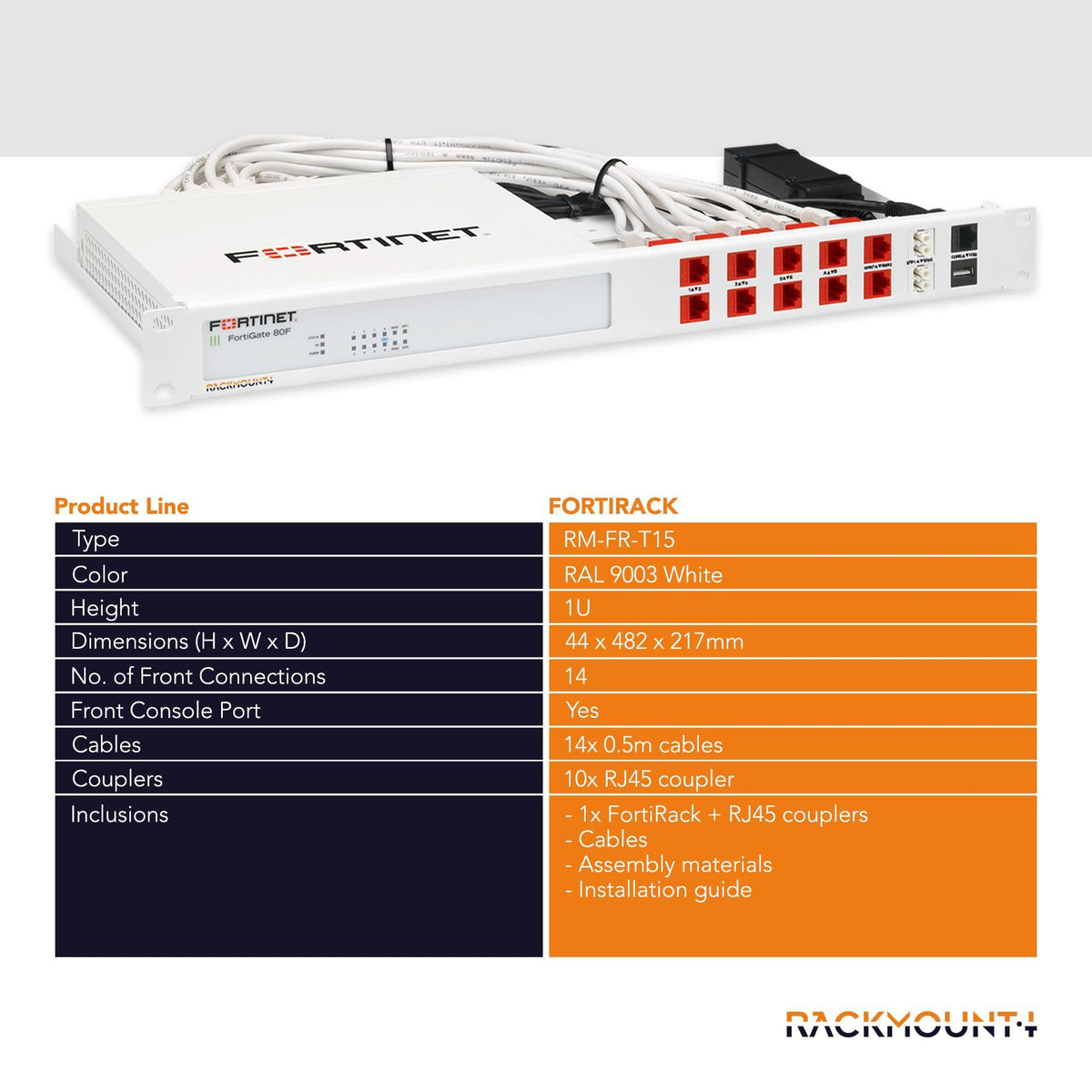 Rackmount.IT Rack Mount Kit for Fortinet FortiGate 80F / 81F / 80F-Bypass – 1U 19” Rackmount – Front-Facing Ports (RM-FR-T15)